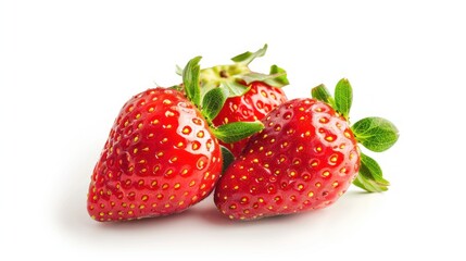 Three Fresh Strawberries on a White Background