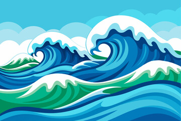 Fototapeta premium Stylized illustration of crashing ocean waves