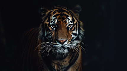 close-up photo of a tiger with a dark background