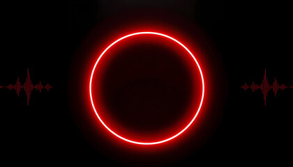 Glowing neon red circle with a pulsing effect, isolated on a matte black background