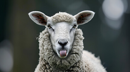 Obraz premium Sheep eating grass in a farm, selective focus on the eye ,A Farm Mammal Animal Sheep Looking Closer Shot Photo ,Head of a bleating sheep ,Lone sheep gazes at lens on secluded backdrop ,Farm Animal 