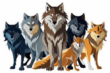 A Group of Wolves and a Fox Standing Together