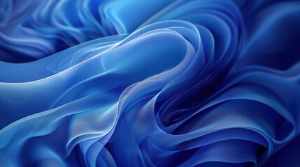 Fototapeta premium A close-up of a blue fabric with a textured, almost see-through appearance, forming elegant, flowing swirls. 