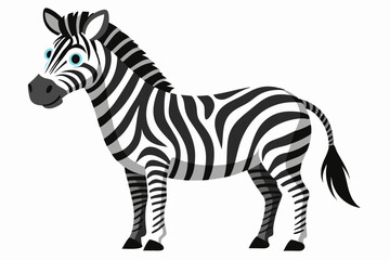 Cartoon Zebra with Black and White Stripes and Blue Eyes