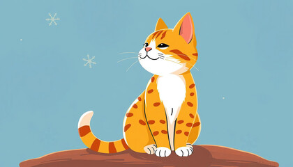 Fototapeta premium A cat is sitting on a blue background with a full moon in the sky