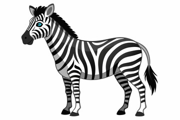 Cartoon Zebra with Black and White Stripes and Blue Eyes