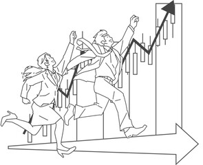 業績アップを目指すビジネスマンたち（線画）