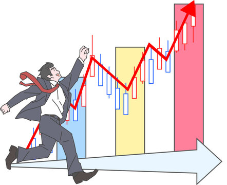 businessman celebrating success with rising stock chart clip art preview