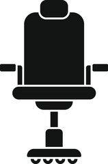 Simple icon of a black office chair with wheels and armrests