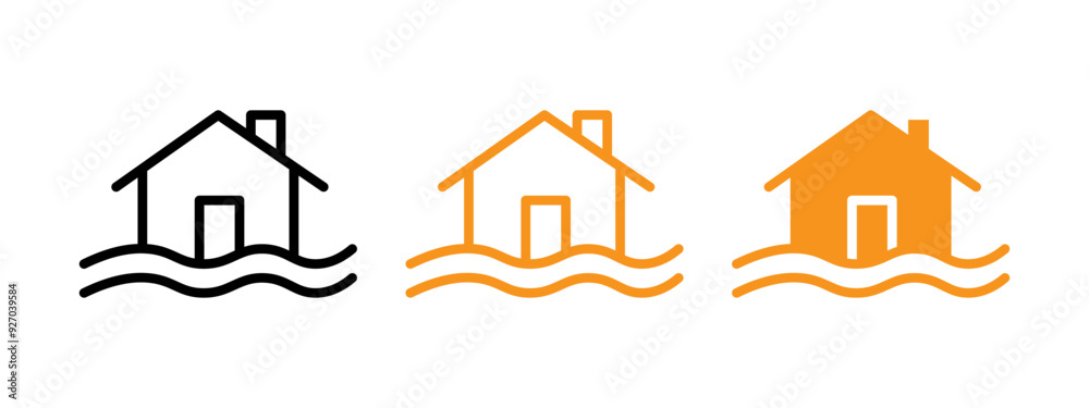 Poster flooded house icon web design in vector