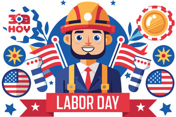 Happy Labor Day Poster with a worker