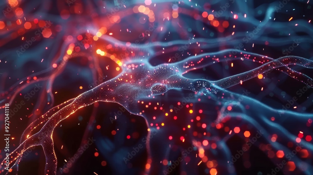 Aufkleber Vibrant 3D animation of artificial neural network with intricate web of connections