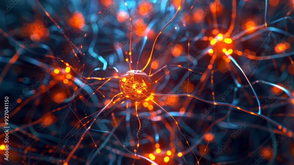 Aufkleber Vibrant 3D animation of artificial neural network with intricate web of connections
