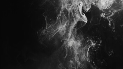 Thin white smoke trails, black background, ethereal and haunting