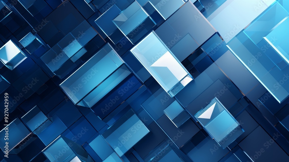 Fototapete photograph of a modern abstract blue background with interlocking diamonds and squares in a complex geometric pattern,