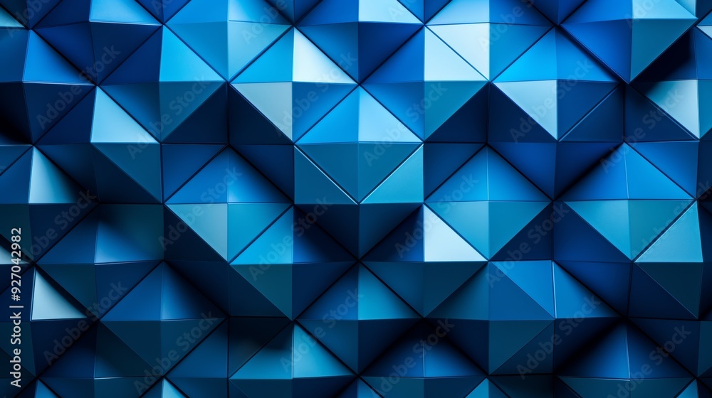 Poster photograph of a modern abstract blue background with interlocking diamonds and squares in a complex geometric pattern,