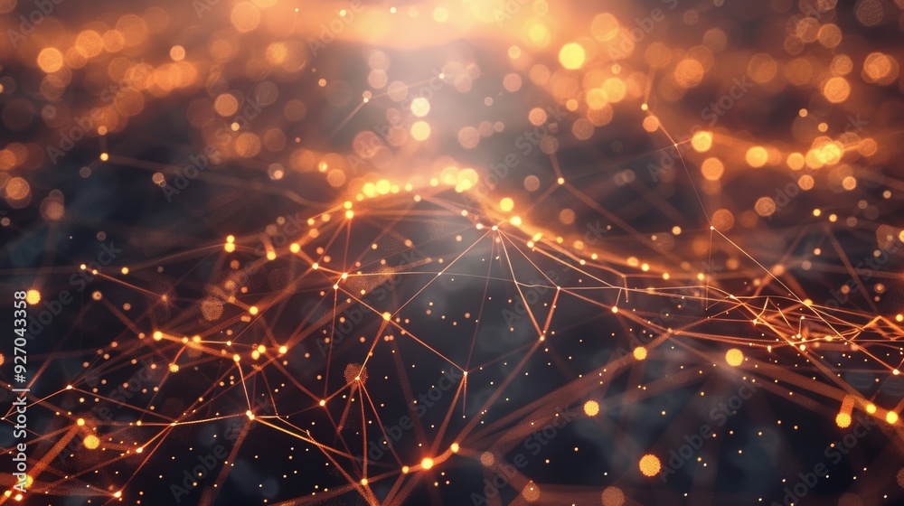 Poster Neural network 3D animation with glowing digital elements and connections