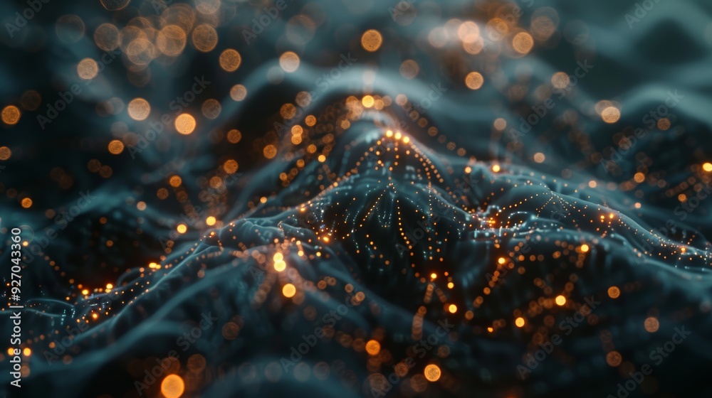 Poster Neural network 3D animation with glowing digital elements and connections