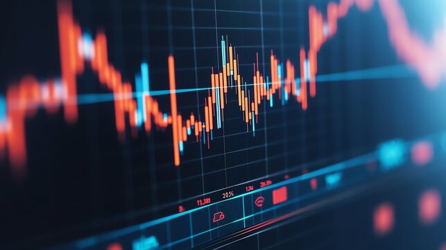 A close-up of a digital financial chart displaying market trends and data analytics in vibrant colors.