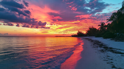A stunning sunset over the ocean with vibrant colors reflecting on the water