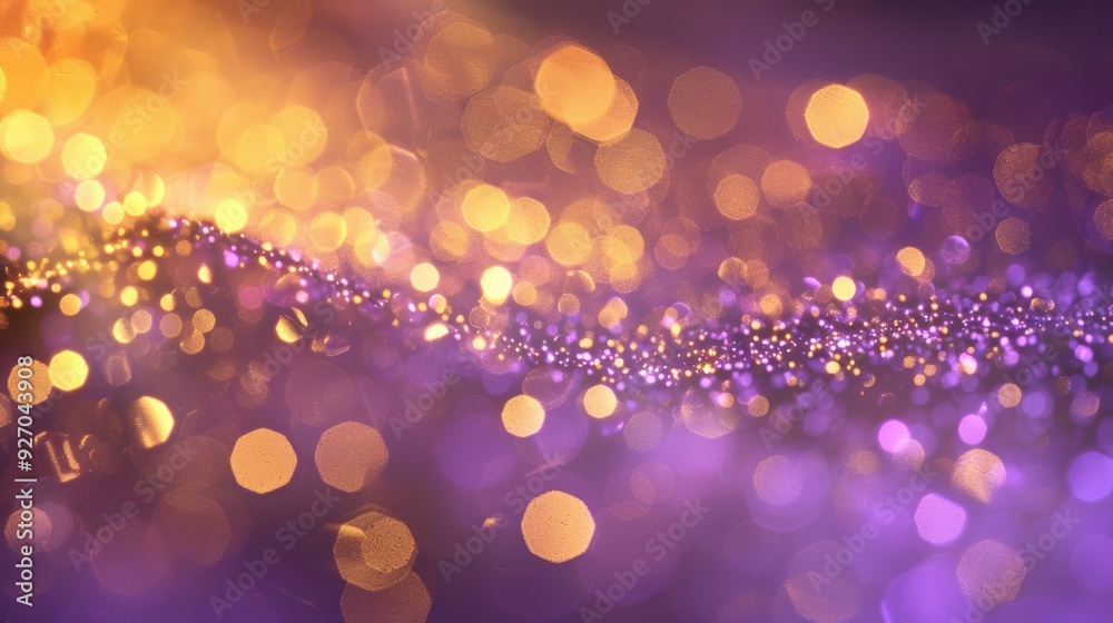 Poster luxurious gold row with light purple bokeh, elegant and soft glow