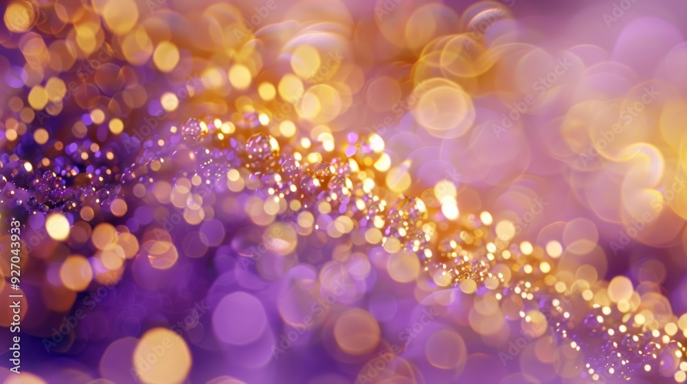 Poster luxurious gold row with light purple bokeh, elegant and soft glow