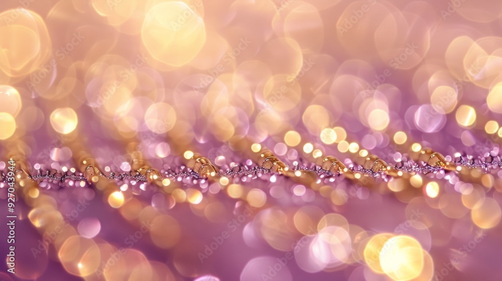 Poster luxurious gold row with light purple bokeh, elegant and soft glow