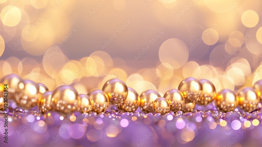 Poster luxurious gold row with light purple bokeh, elegant and soft glow