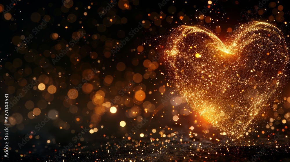 Poster Heart made of sparkling particles glowing on a black background