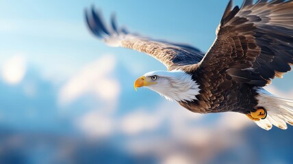Fototapeta premium Bald eagle with sensors embedded in feathers, transmitting environmental data.