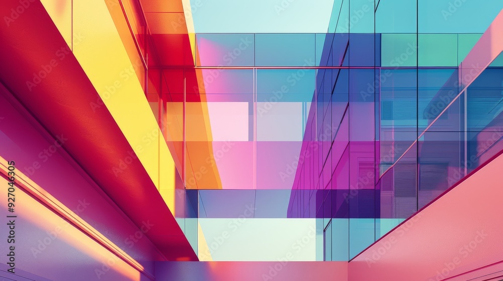 Poster innovative architectural design with overlapping layers in a spectrum of gradient colors