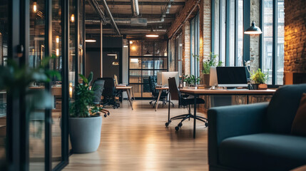 A smart office where automated systems manage lighting, security, and climate control