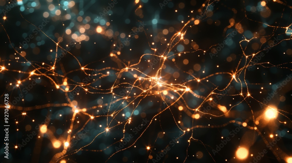 Aufkleber Abstract AI neural network with dynamic connections and light particles, dark background