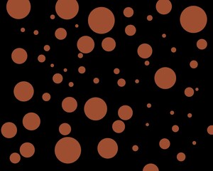 Abstract background with scattered brown polka dots of various sizes on a black canvas. Perfect for playful and modern designs.