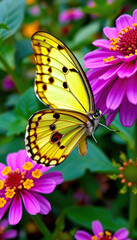 Obraz premium A butterfly is sitting on a yellow flower