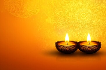 Colorful Happy Diwali festival with bokeh lights and oil lamp Diwali festival background
