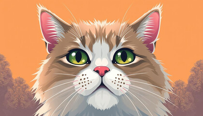 A cartoon cat is sitting on a white background