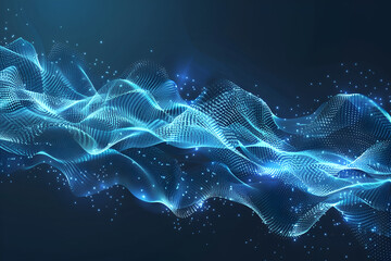 Abstract Blue Waves with Glowing Dots, Mesmerizing Digital Wave of Flowing Particles in a Futuristic 3D Fractal Landscape