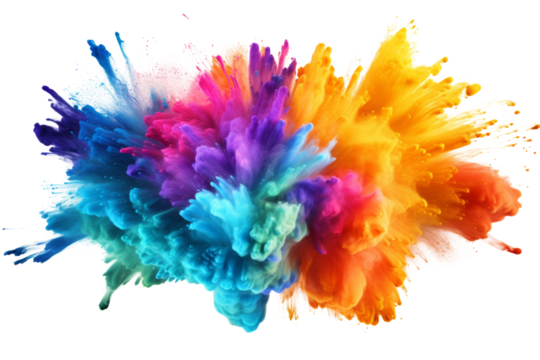 Spectacular rainbow holi powder explosion Isolated on white background