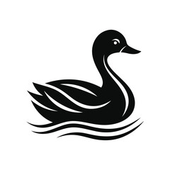 Duck silhouette vector art illustration with white background.