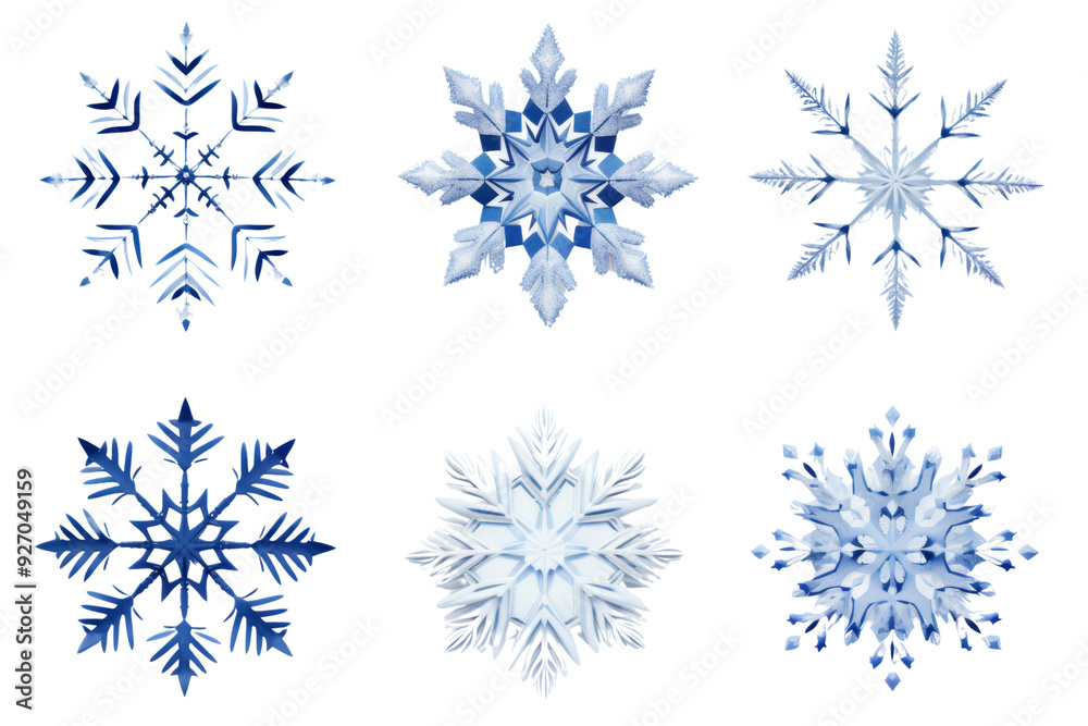 Poster Assorted snowflakes with intricate patterns Isolated on white background