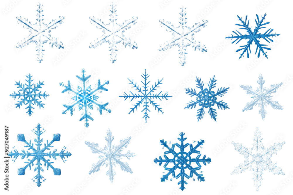 Poster Assorted snowflakes with intricate patterns Isolated on white background