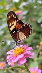 Naklejka premium A butterfly is sitting on a yellow flower