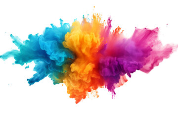 Energetic burst of rainbow paint powder Isolated on white background