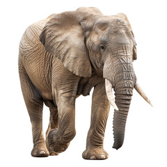 Fototapeta premium African Elephant Walking Isolated on Black Background.