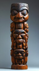 Traditional totem pole standing in modern interior design