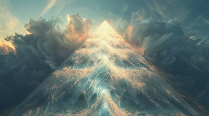 Abstract Sky with a Pyramid-Shaped Cloud Formation Reaching for the Light.
