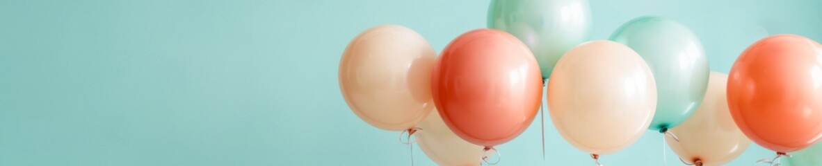 Delicate Early Afternoon Celebration with Soft Peach Balloons Against a Pastel Background