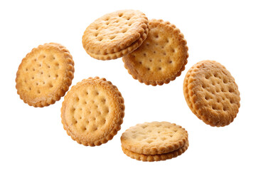 Flying Cream Filled Cookies On White Background