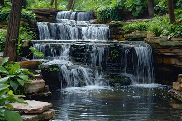 Obraz premium Serene and Picturesque Waterfall Surrounded by Lush Greenery Cascading in a Tranquil Natural Setting